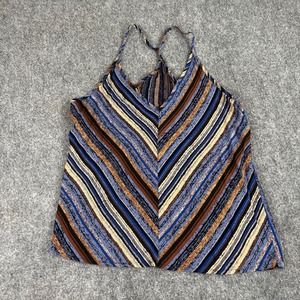 Boho Striped Cami Top Womens Small V-Neck Tank Flowy Whimsigoth Coquette Earthy‎
